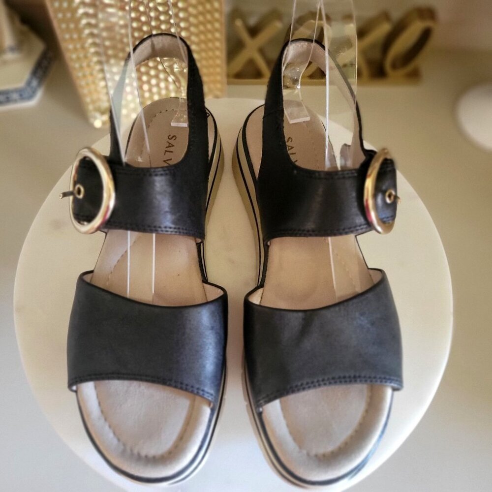 SALVIA ARLO Black Sandal Gold Buckle Detail Size ‎  EU 38 - Picture 3 of 12